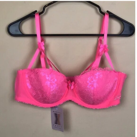 NWT Savage x Fenty Living in the Clouds Iridescent Lace Caged Demi Bra Pink 34DD - Picture 4 of 11